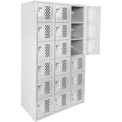 Clean-Line Perforated Lockerette, 6 -tier, Bank of 3, 15" x 72" x 12", Steel Sécurité Médic