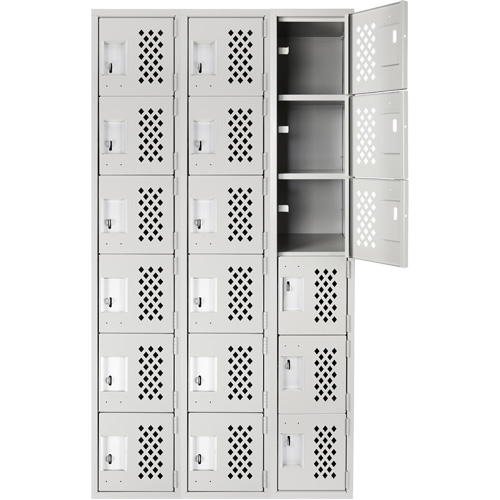 Clean-Line Perforated Lockerette, 6 -tier, Bank of 3, 15" x 72" x 12", Steel Sécurité Médic