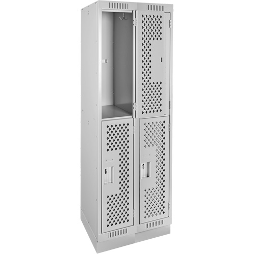 Casiers Clean Line, 2 niveaux, Bloc de 2, 24" x 15" x 76", Acier, Gris, Rivet (assembl&eacute;), Perfor&eacute; Sécurité Médic