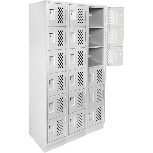 Clean-Line Perforated Lockerette, 6 -tier, Bank of 3, 12" x 72" x 12", Steel Sécurité Médic