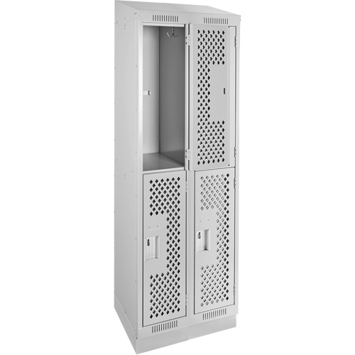 Casiers Clean Line, 2 niveaux, Bloc de 2, 24" x 12" x 82", Acier, Gris, Rivet (assembl&eacute;), Perfor&eacute; Sécurité Médic