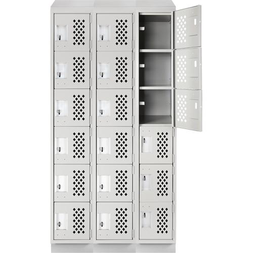Assembled Lockerettes Clean Line Perforated Economy Lockers, 6 -tier, Bank of 3, 18" x 72" x 12", Steel Sécurité Médic