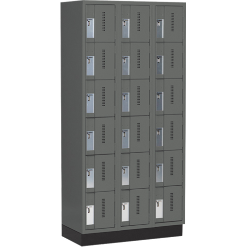 Concorde Heavy-Duty Lockers, 6 -tier, Bank of 3, 36" x 18" x 76", Steel, Charcoal, Welded (Assembled) Sécurité Médic