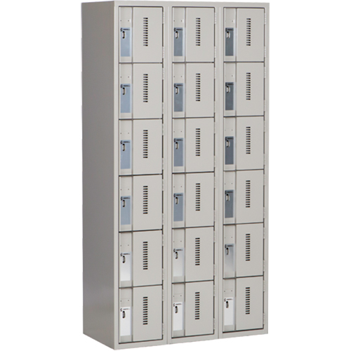 Concorde Heavy-Duty Lockers, 6 -tier, Bank of 3, 36" x 18" x 72", Steel, Grey, Welded (Assembled) Sécurité Médic
