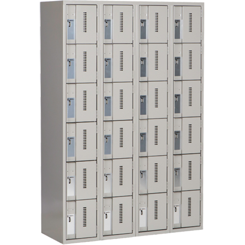 Concorde Heavy-Duty Lockers, 6 -tier, Bank of 4, 48" x 18" x 72", Steel, Grey, Welded (Assembled) Sécurité Médic