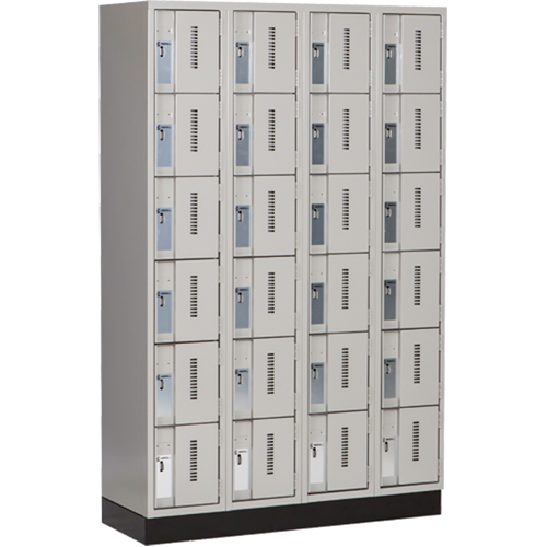 Concorde Heavy-Duty Lockers, 6 -tier, Bank of 4, 48" x 18" x 76", Steel, Grey, Welded (Assembled) Sécurité Médic