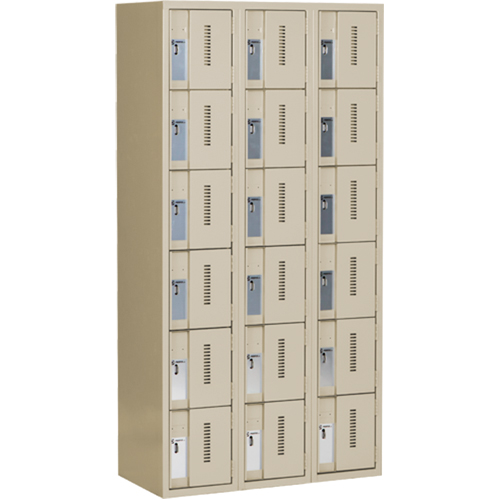 Casiers robustes Concorde, 6 niveaux, Bloc de 3, 36" x 18" x 72", Acier, Beige, Soud&eacute; (assembl&eacute;) Sécurité Médic