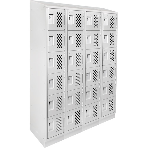 Assembled Clean Line Perforated Economy Lockers, 6 -tier, Bank of 4, 18" x 72" x 12", Steel Sécurité Médic