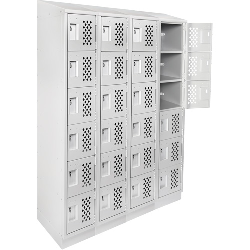 Assembled Clean Line Perforated Economy Lockers, 6 -tier, Bank of 4, 18" x 72" x 12", Steel Sécurité Médic