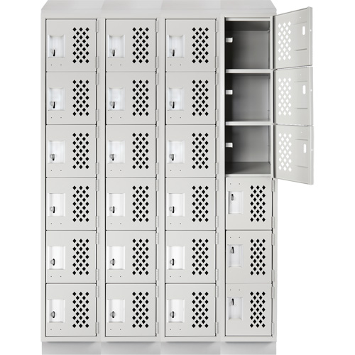 Assembled Clean Line Perforated Economy Lockers, 6 -tier, Bank of 4, 18" x 72" x 12", Steel Sécurité Médic