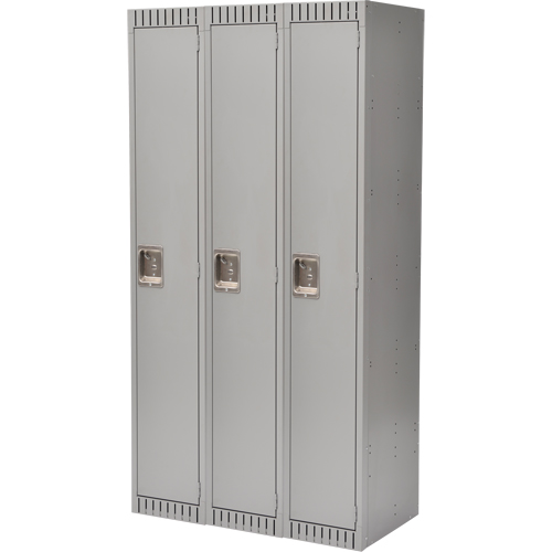 Lockers, Bank of 3, 36" x 18" x 72", Steel, Grey, Knocked Down Sécurité Médic