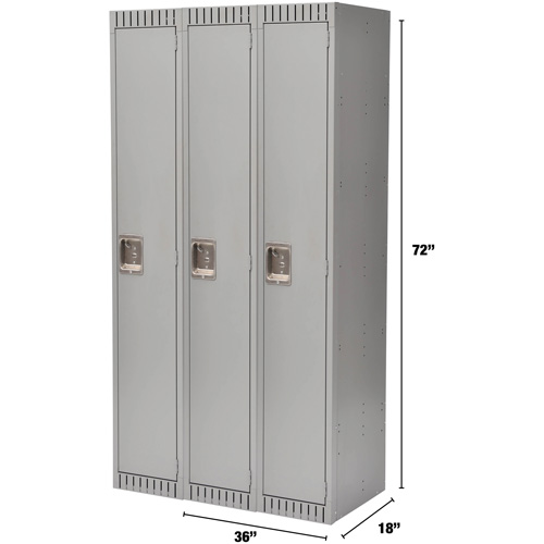 Lockers, Bank of 3, 36" x 18" x 72", Steel, Grey, Knocked Down Sécurité Médic