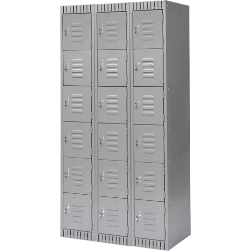 Lockers, 6 -tier, Bank of 3, 36" x 18" x 72", Steel, Grey, Knocked Down Sécurité Médic