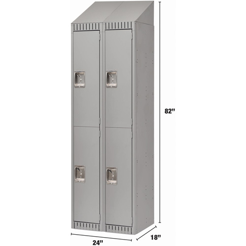 Assembled Lockers, 2 -tier, Bank of 2, 24" x 18" x 72", Steel, Grey, Rivet (Assembled) Sécurité Médic