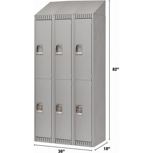 Assembled Lockers, 2 -tier, Bank of 3, 36" x 18" x 72", Steel, Grey, Rivet (Assembled) Sécurité Médic