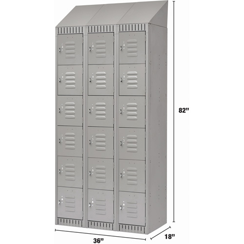 Lockers, 6 -tier, Bank of 3, 36" x 18" x 82", Steel, Grey, Knocked Down Sécurité Médic