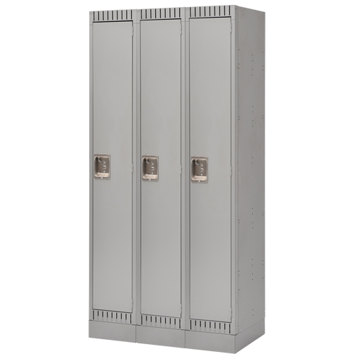 Lockers, Bank of 3, 36" x 18" x 76", Steel, Grey, Knocked Down Sécurité Médic