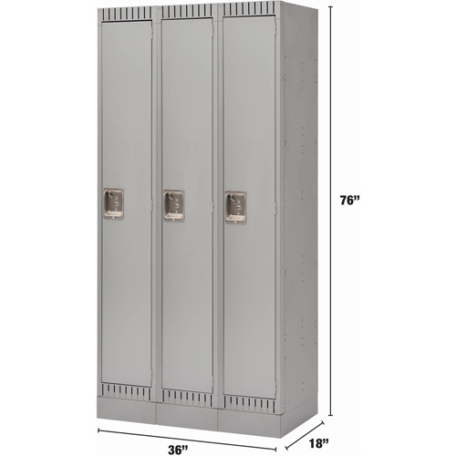 Lockers, Bank of 3, 36" x 18" x 76", Steel, Grey, Knocked Down Sécurité Médic