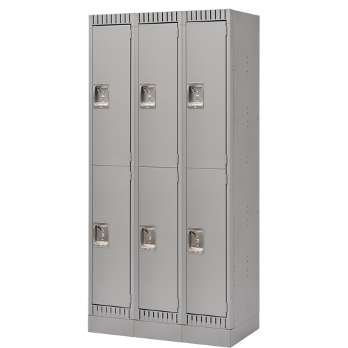 Lockers, 2 -tier, Bank of 3, 36" x 18" x 76", Steel, Grey, Knocked Down Sécurité Médic