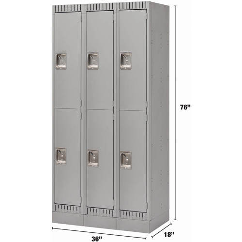 Lockers, 2 -tier, Bank of 3, 36" x 18" x 76", Steel, Grey, Knocked Down Sécurité Médic