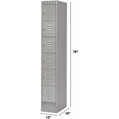 Lockers, 6 -tier, 12" x 18" x 76", Steel, Grey, Knocked Down Sécurité Médic