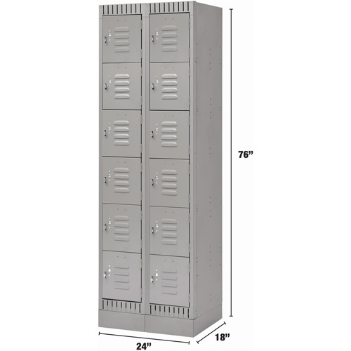 Casiers, 6 niveaux, Bloc de 2, 24" x 18" x 76", Acier, Gris, D&eacute;mont&eacute; Sécurité Médic