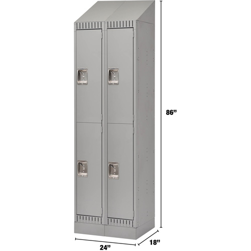 Lockers, 2 -tier, Bank of 2, 24" x 18" x 86", Steel, Grey, Knocked Down Sécurité Médic