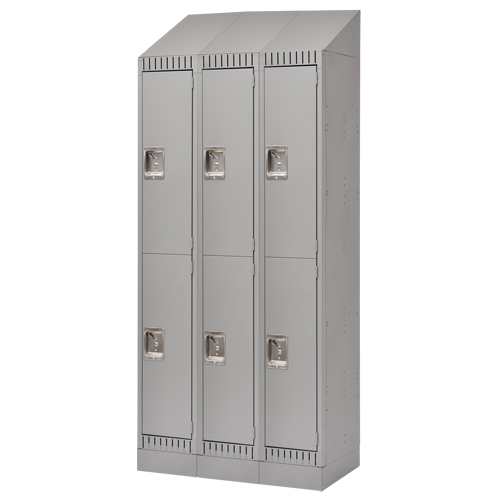 Casiers assembl&eacute;s, 2 niveaux, Bloc de 3, 36" x 18" x 72", Acier, Gris, Rivet (assembl&eacute;) Sécurité Médic