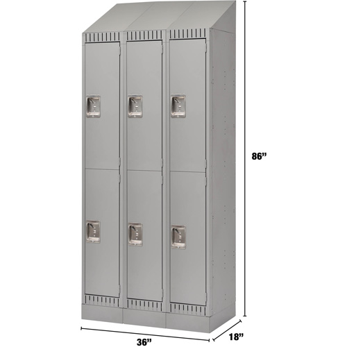 Lockers, 2 -tier, Bank of 3, 36" x 18" x 86", Steel, Grey, Knocked Down Sécurité Médic