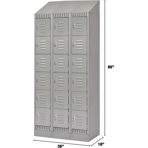 Lockers, 6 -tier, Bank of 3, 36" x 18" x 86", Steel, Grey, Knocked Down Sécurité Médic