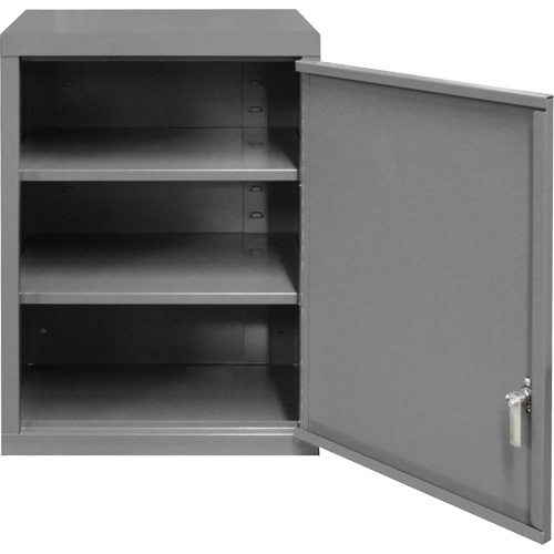 Wall-Mounted Cabinet, 27" H x 13-11/16" W x 18" D, 2 Shelves, Steel, Grey Sécurité Médic