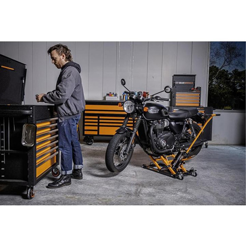 Cric pour VTT et motos, 0,75 tonnes Capacit&eacute;, 4-2/3" Abaiss&eacute;e, 14-1/2" &eacute;lev&eacute;e, Hydraulique &agrave; main Sécurité Médic