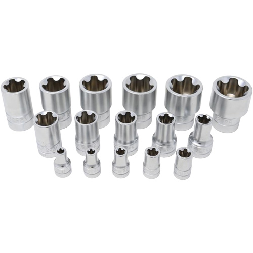5-Point EPR Torx Socket Set, 16 Pieces, 1/4"/3/8"/1/2" Drive Size Sécurité Médic