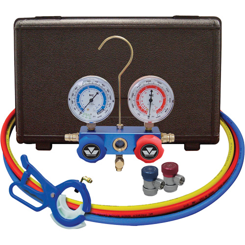 Jeu de manom&egrave;tres collecteurs pour automobile avec coupleurs manuels et robinet perce-canette lat&eacute;rale 3-in-1 Sécurité Médic
