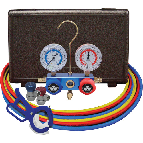 Dual Manifold Gauge Set with Manual Couplers & 3-in-1 Side Mount Can Tap Valve Sécurité Médic
