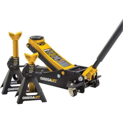 Ensemble cric datelier Magic Lift et chandelles, 3 tonne(s)/2,5 tonne(s) Capacit&eacute;, 3-7/20" Abaiss&eacute;e, 19-3/10" &eacute;lev&eacute;e, Hydraulique &agrave; main Sécurité Médic