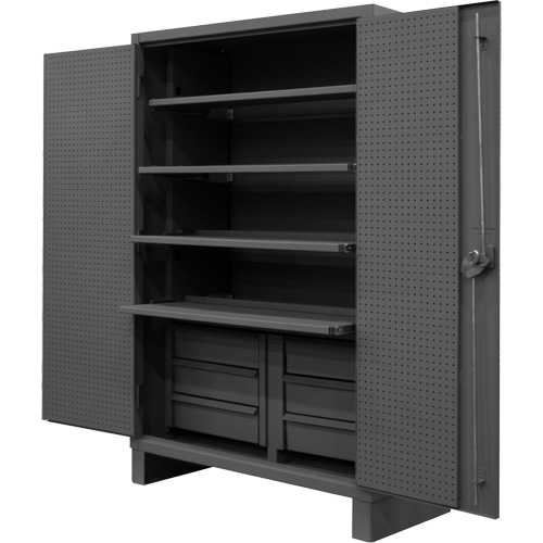 Armoire tr&egrave;s robuste avec tablettes coulissantes, Acier, 4 Tablettes, 78" h x 48" la x 24" P, Gris Sécurité Médic