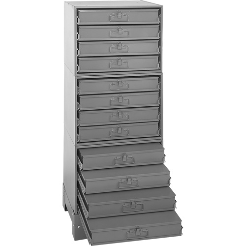Modular Compartment Drawer Box Rack, Steel, 12 Drawers, 20-3/8" x 16" x 60-1/8", Grey Sécurité Médic