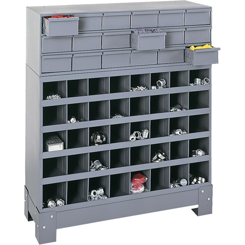 Unit&eacute; de stockage modulaire pour petites pi&egrave;ces, Acier, 18 tiroirs, 33-3/4" x 12-1/4" x 40-1/2", Gris Sécurité Médic