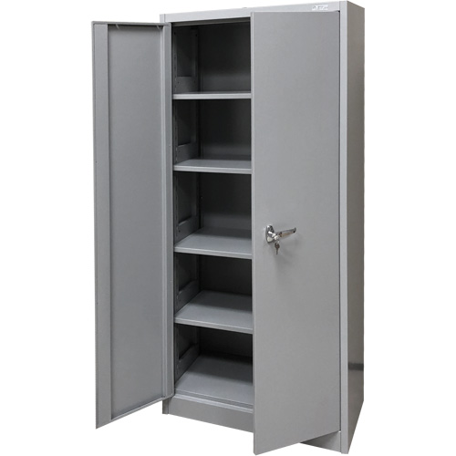 Armoire de rangement, Acier, 4 Tablettes, 66" h x 30" la x 15" P, Gris Sécurité Médic