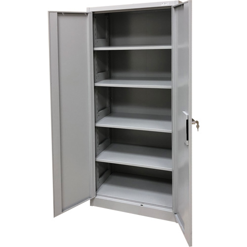 Armoire de rangement, Acier, 4 Tablettes, 66" h x 30" la x 15" P, Gris Sécurité Médic