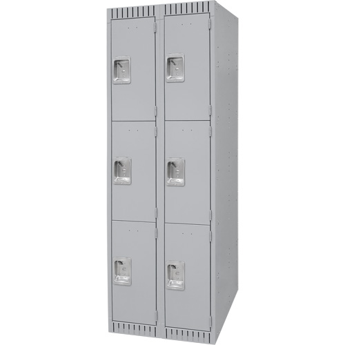 Lockers, 3 -tier, Bank of 2, 24" x 18" x 72", Steel, Grey, Knocked Down Sécurité Médic