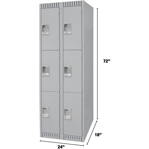 Lockers, 3 -tier, Bank of 2, 24" x 18" x 72", Steel, Grey, Knocked Down Sécurité Médic