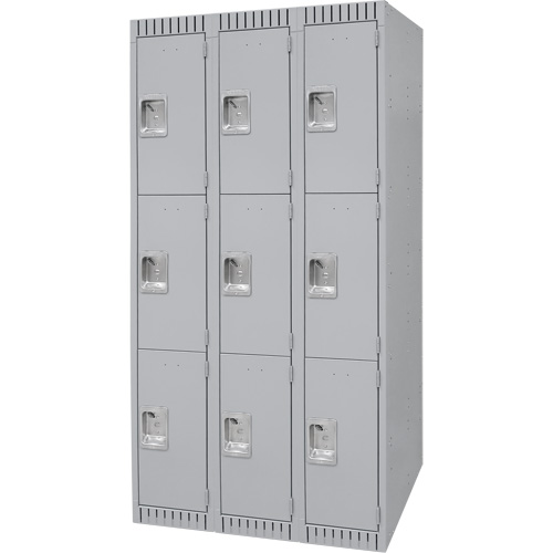 Lockers, 3 -tier, Bank of 3, 36" x 18" x 72", Steel, Grey, Knocked Down Sécurité Médic