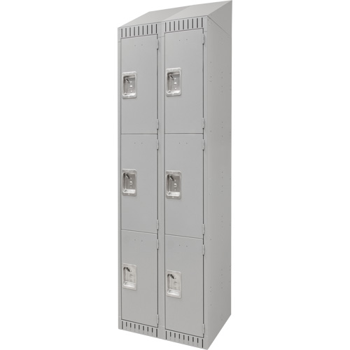 Lockers, 3 -tier, Bank of 2, 24" x 18" x 82", Steel, Grey, Knocked Down Sécurité Médic