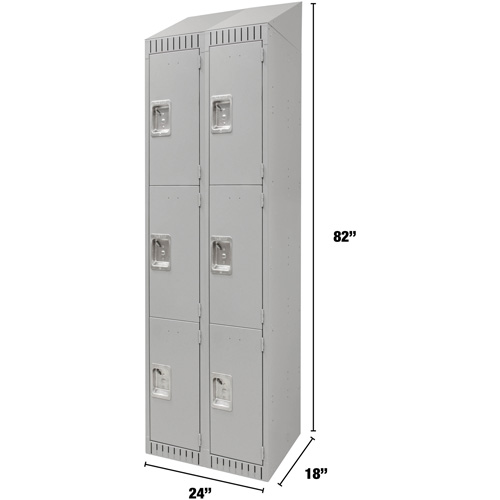 Lockers, 3 -tier, Bank of 2, 24" x 18" x 82", Steel, Grey, Knocked Down Sécurité Médic