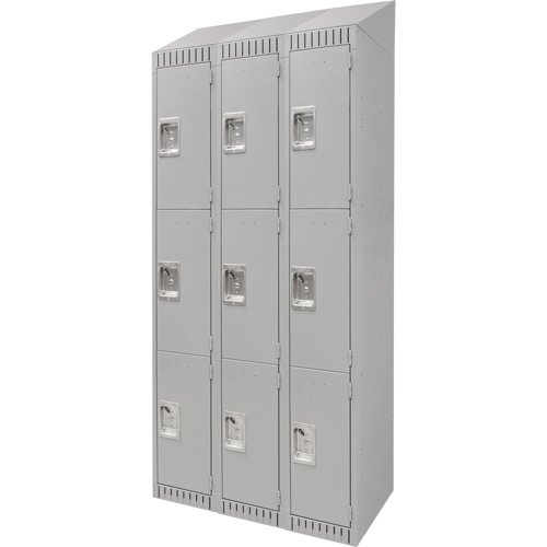 Lockers, 3 -tier, Bank of 3, 36" x 18" x 82", Steel, Grey, Knocked Down Sécurité Médic