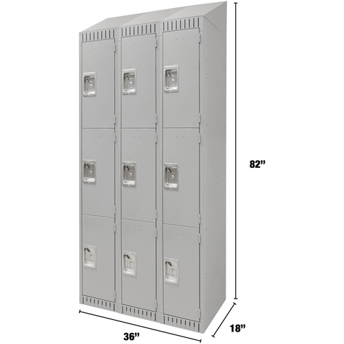 Lockers, 3 -tier, Bank of 3, 36" x 18" x 82", Steel, Grey, Knocked Down Sécurité Médic