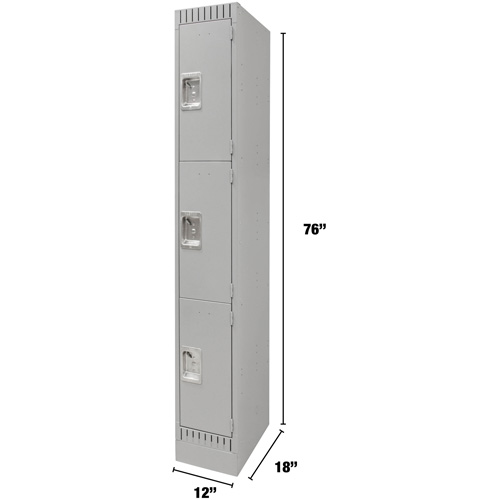 Lockers, 3 -tier, 12" x 18" x 76", Steel, Grey, Knocked Down Sécurité Médic