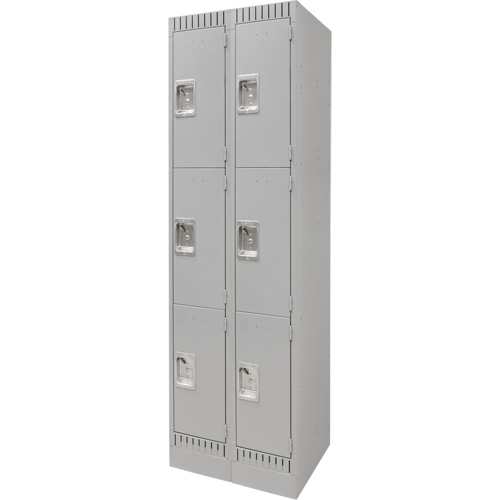 Lockers, 3 -tier, Bank of 2, 24" x 18" x 76", Steel, Grey, Knocked Down Sécurité Médic